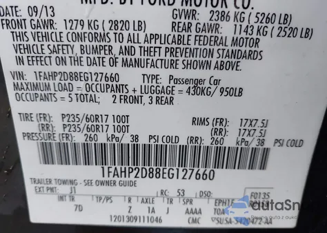 2014 Ford Taurus Se z USA, uszkodzony, nr VIN 1FAHP2D88EG127660